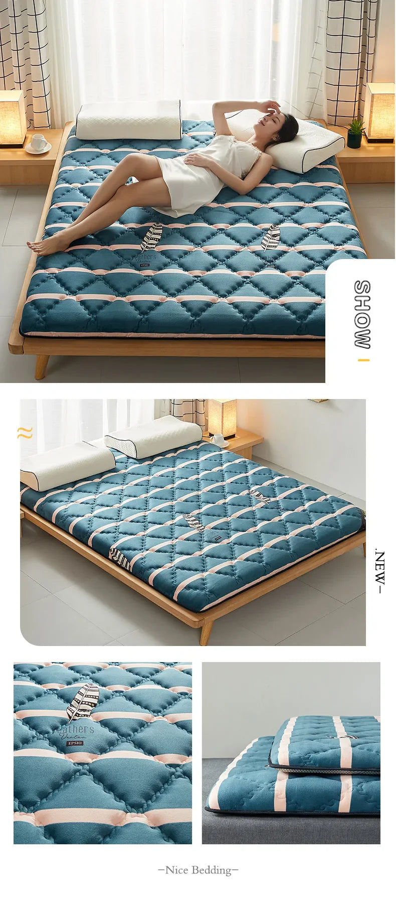 6/10cm Thai Natural Latex Floor Mattress – Foldable Tatami Mat with 95D Filling & Cotton Cover, Slow Rebound Comfort