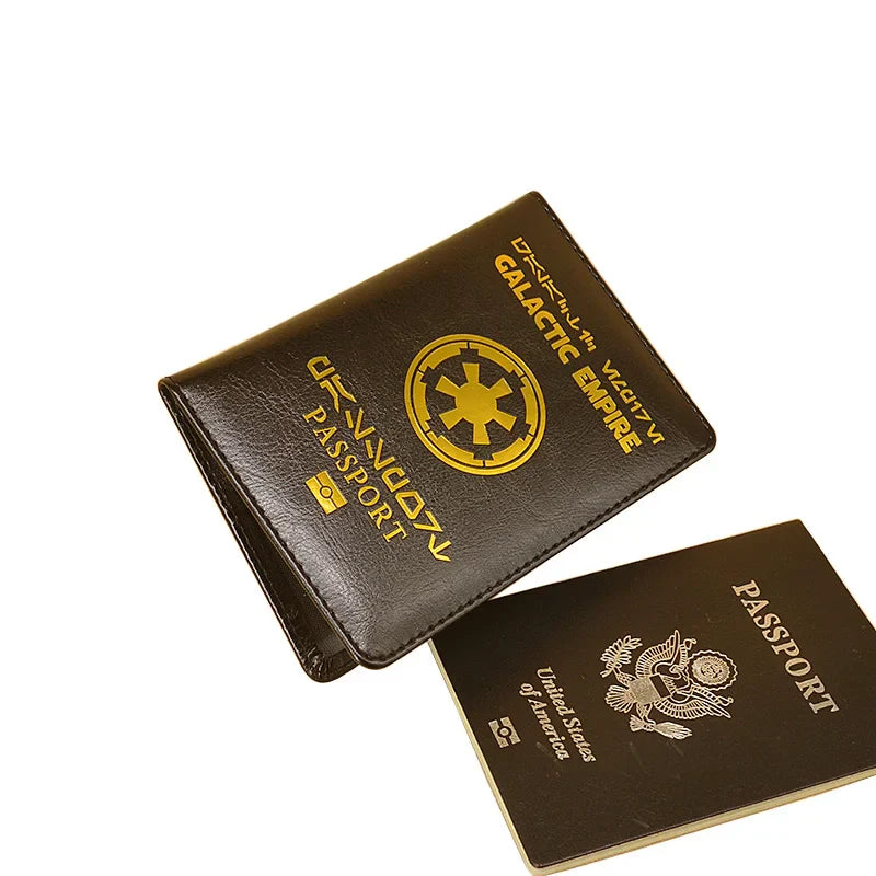 Galactic Empire Passport Cover | Black PU Leather Travel Wallet & Document Organizer with New Logo