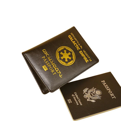 Galactic Empire Passport Cover | Black PU Leather Travel Wallet & Document Organizer with New Logo