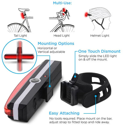 6 Modes LED Warning Bicycle Taillight – Waterproof Rear Flashlight for MTB, Helmet Light, and Cycling Safety Lamp
