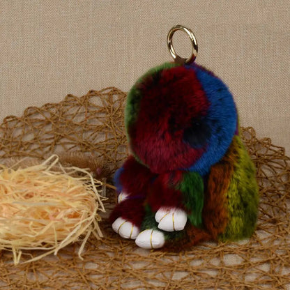 LFPU Genuine Rex Rabbit Fur Bunny Pendant Keychain – Fluffy Bag & Car Charm Jewelry for Women