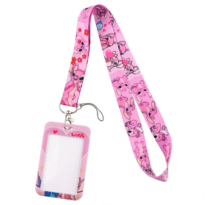 Lilo & Stitch Cute Couples Lanyard – Keychain, ID Badge Holder & Phone Strap with Card Cover Charm Accessories