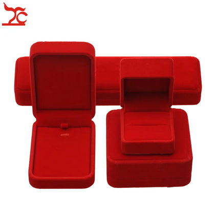 Red Velvet Wedding Jewelry Storage Box – Ring, Earrings, Necklace & Bracelet Organizer Gift Case