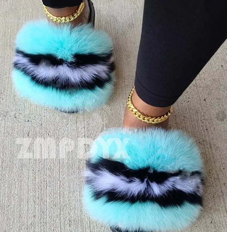Girls’ Luxury Fluffy Fur Slippers – Warm Plush Indoor Flip Flop Slides for Women, New Arrival