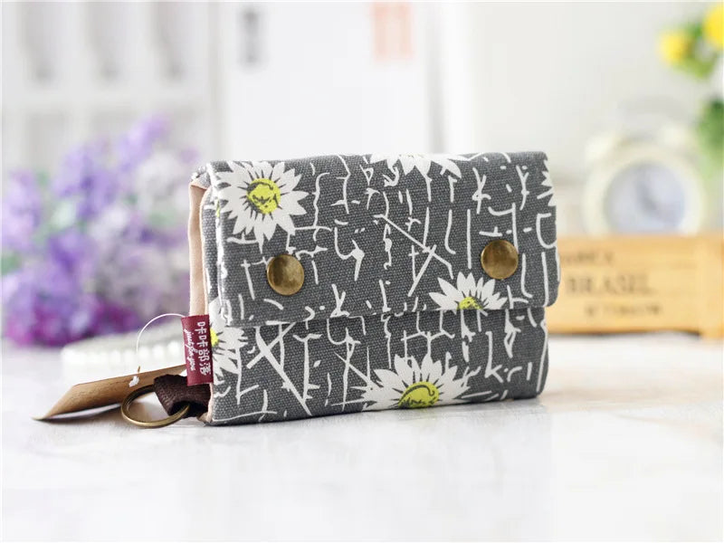 Handmade Three-Fold Fabric Wallet — Short Zipper Purse for Women & Men, Multi-Function Card & Key Holder for Teens