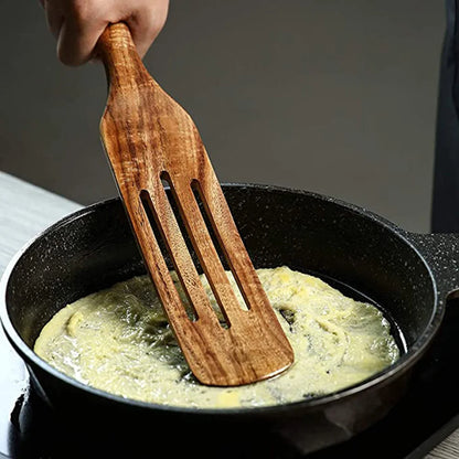 1-7pcs Teak Wood Tableware Set – Natural Wooden Spoons, Colander Spoon & Soup Skimmer Cooking Tool Kit
