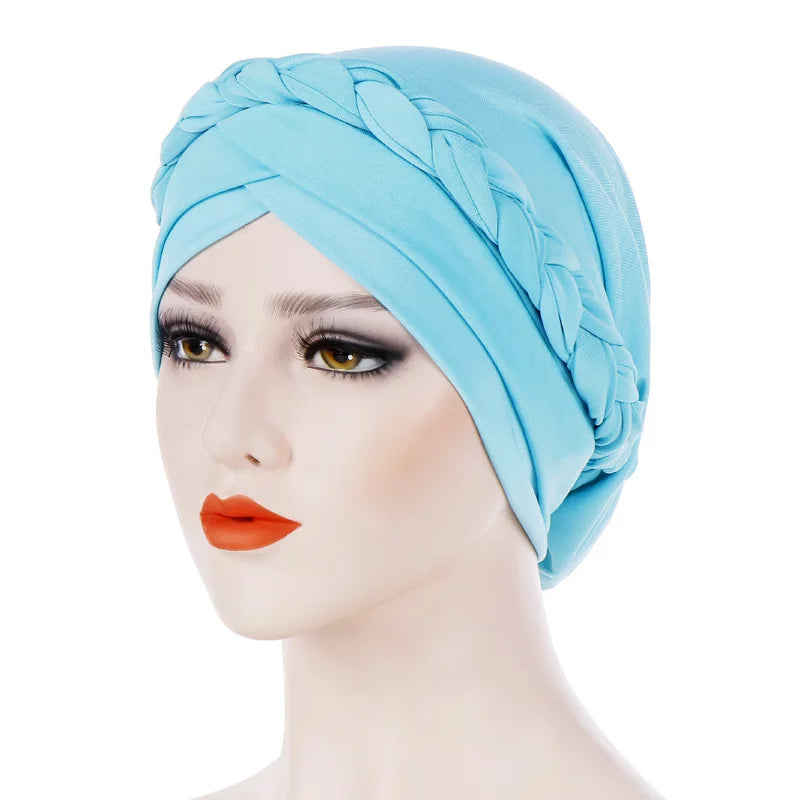 Women’s Cotton Head Scarf – Solid Turban Bonnet Hijab Cap with White Pearl Inner, Muslim Arab Wrap