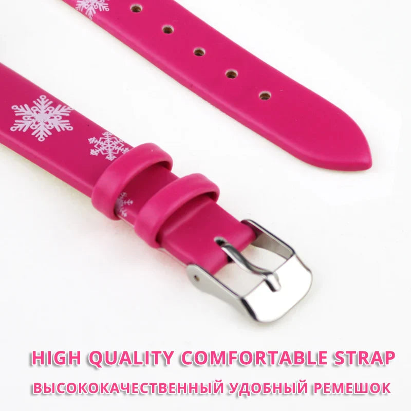 New Princess Elsa Girls Watch – Cute Frozen Cartoon Wristwatch with Leather Strap, Kids Gift Clock