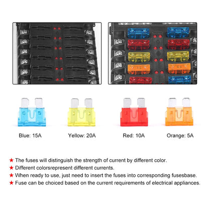 6/12-Way Car & Boat Fuse Box – Waterproof Blade Fuse Block with LED Indicator (12V/32V Auto Marine Power Distribution Panel)