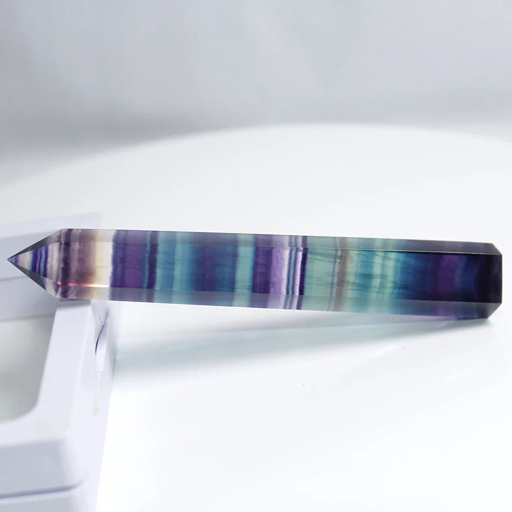 Natural Fluorite Crystal Wand — Colorful Striped Quartz Stone Point for Healing & Energy Treatment (4-7cm)