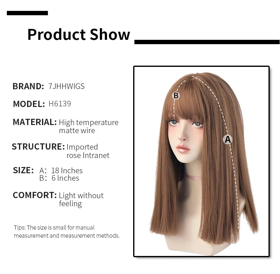 7JHHWIGS Long Straight Light Brown Synthetic Wig with Bangs – Heat-Resistant Daily Wear Wig for Women