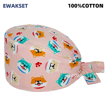 Unisex Soft Scrub Cap – Cartoon Print Surgical Hat for Men and Women, Operating Room Nursing Accessories