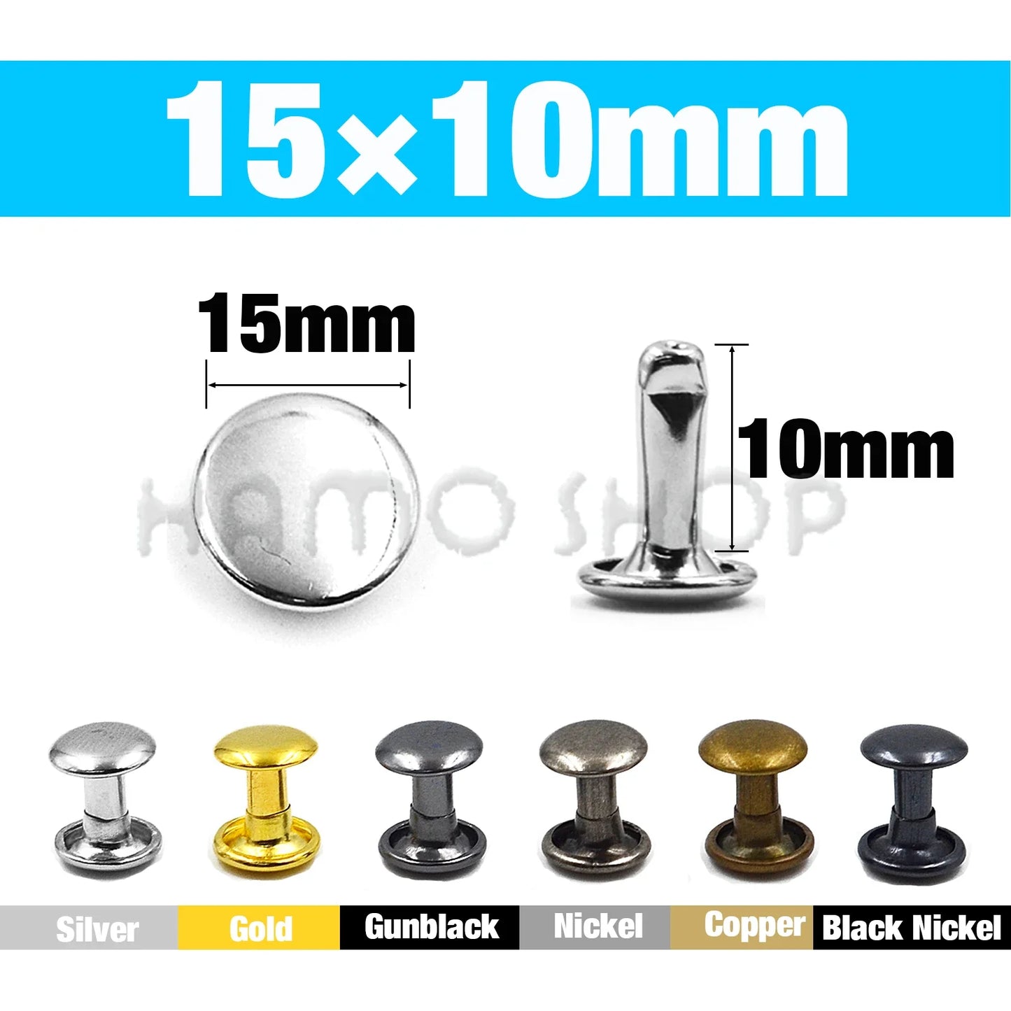 100Set Metal Double Cap Rivets - 5-15mm Round Stud Nails for Leathercraft, Shoes, Bags, Belts, Clothing & DIY Repairs