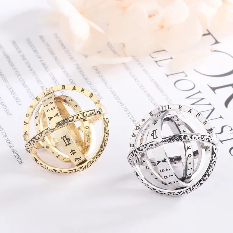 Astronomy Ball Rings: Openable Rotate Sphere Cosmic Planet Letter Ring - Fashion Jewelry for Men & Women, Sizes 7-12