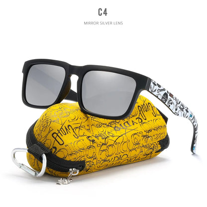 KDEAM Polarized Men’s Sunglasses – Matte Black Frame with Painting Temples & Protective Case