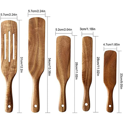 1-9pcs Teak Wood Tableware Set – Natural Wooden Cooking Spoons, Colander Spoon & Soup Skimmer Kitchen Tool Kit