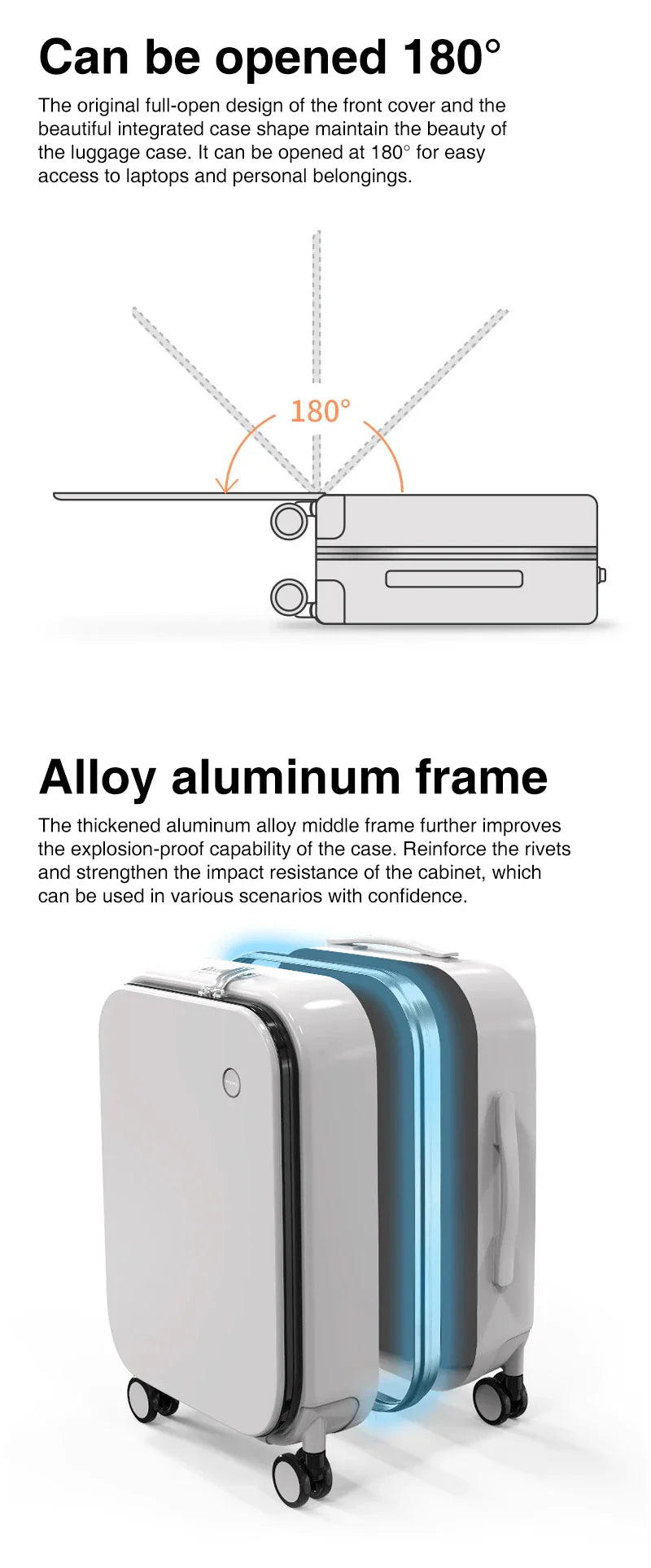 Mixi Aluminum Frame Carry-On Suitcase — Patent Design Rolling Luggage for Cabin, 18/20/24 Inch M9260