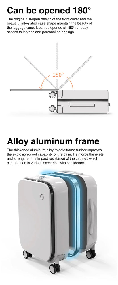Mixi Aluminum Frame Carry-On Suitcase — Patent Design Rolling Luggage for Cabin, 18/20/24 Inch M9260