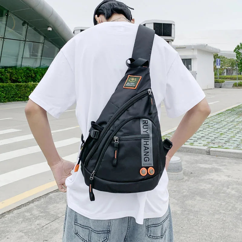 Men's Military Crossbody Shoulder Bag - Waterproof Nylon Messenger Bag for Travel, School Trips in Black/Green