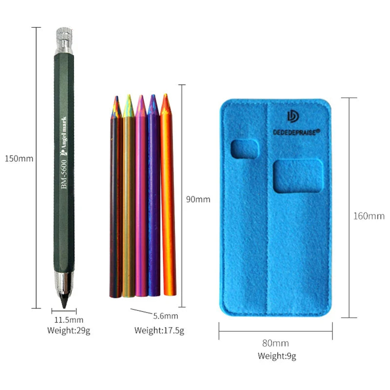 5.6mm Mechanical Pencils & Charcoal Graphite Lead – Soft, Medium & Hard HB to 14B Sketch Drawing Core