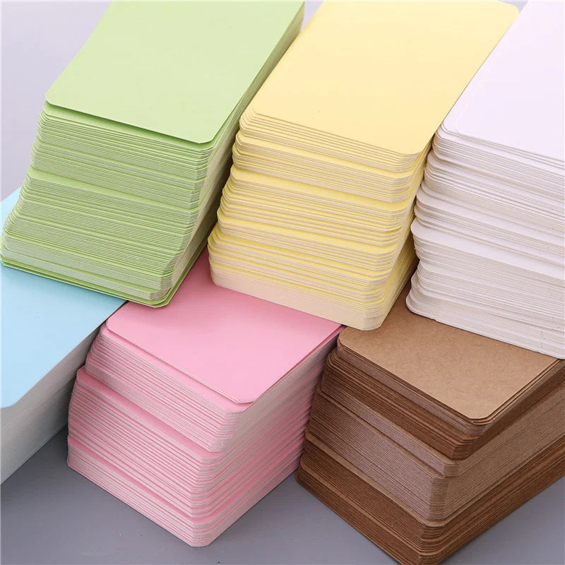 100pcs Kraft Paper Cards – Blank Color Business Cards, Message & Thank You Cards, Writing Labels, Bookmarks & Learning Cards