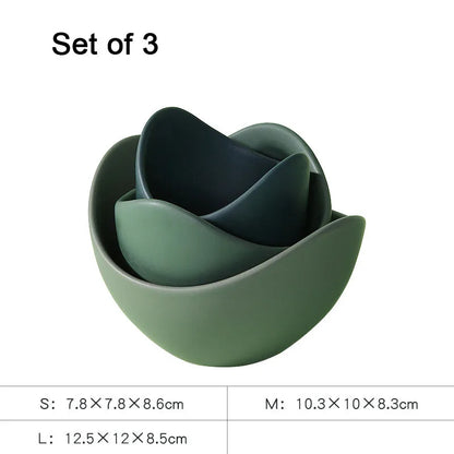 Lotus Ceramic Bowl Set - Flower-Shaped Fruit, Salad & Dinner Plates with Decorative Storage Design