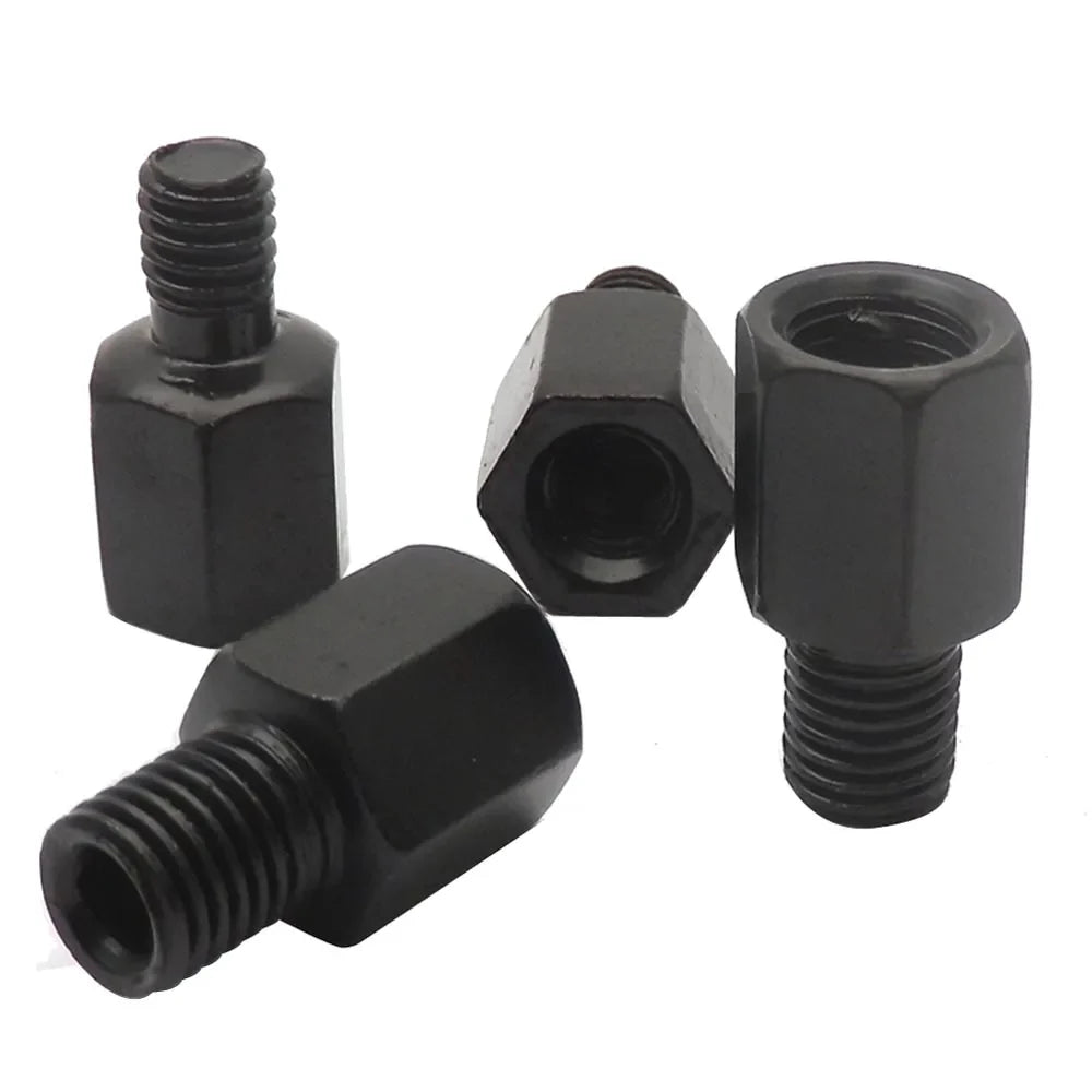 Pair Black Motorcycle Mirror Adapters M10 & M8 – 8mm/10mm Rearview Mirror Conversion Bolts, Left & Right Thread