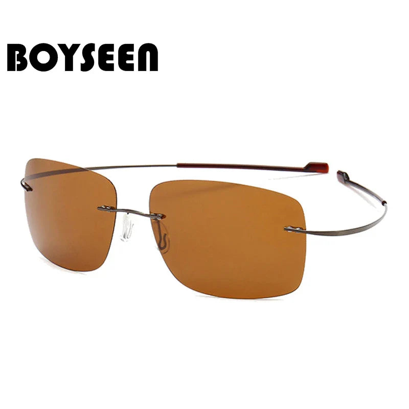 2025 New Cool 100% Pure Titanium Rimless Sunglasses – Polarized Grey Lenses, Super Thin, UV400 Protection, Oculos De Sol