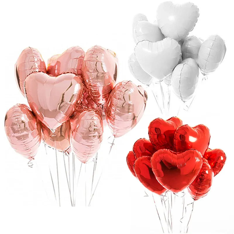 10pcs 18-inch Rose Gold Heart Shape Foil Balloons - Wedding and Birthday Party Decorations, Aluminum Foil Ballons, Air Balls Globos
