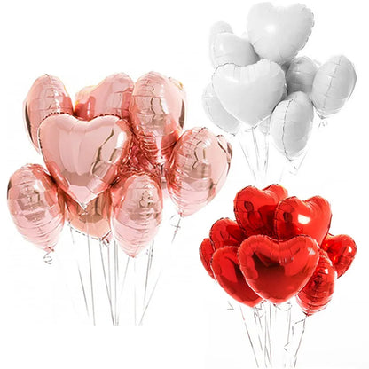 10pcs 18-inch Rose Gold Heart Shape Foil Balloons - Wedding and Birthday Party Decorations, Aluminum Foil Ballons, Air Balls Globos