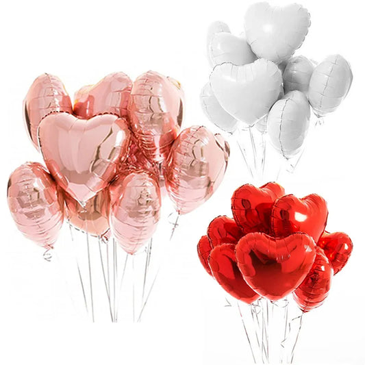 10pcs 18-inch Rose Gold Heart Shape Foil Balloons - Wedding and Birthday Party Decorations, Aluminum Foil Ballons, Air Balls Globos