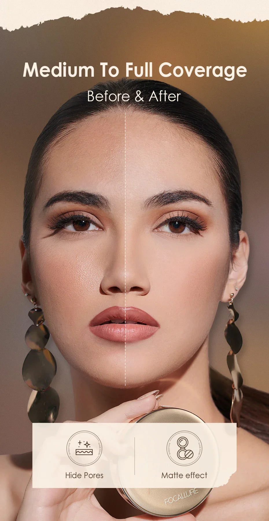 FOCALLURE Poreless BB Air Cushion – Whitening CC Cream Foundation, Waterproof Matte Concealer Makeup