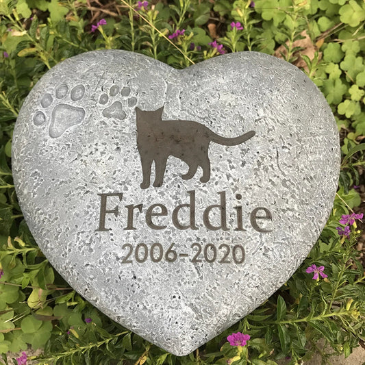 Personalized Pet Memorial Stone – Heart-Shaped Dog & Cat Grave Marker with Paw Design, 1-24 Patterns for Garden Tombstone