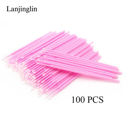 100/200pcs Eyelash Cleaning Brushes — Micro Cotton Swabs & Microbrushes for Lash Extensions, Makeup Removal & Beauty Care