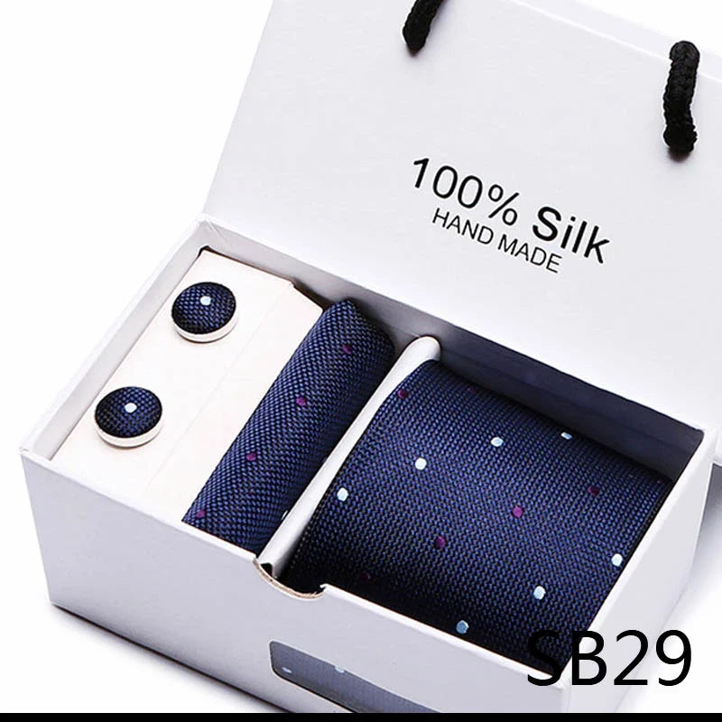 100% Silk Men’s Tie Gift Set - Classic 7.5cm Striped Floral Necktie with Handkerchief for Office, Party & Wedding Formal Wear