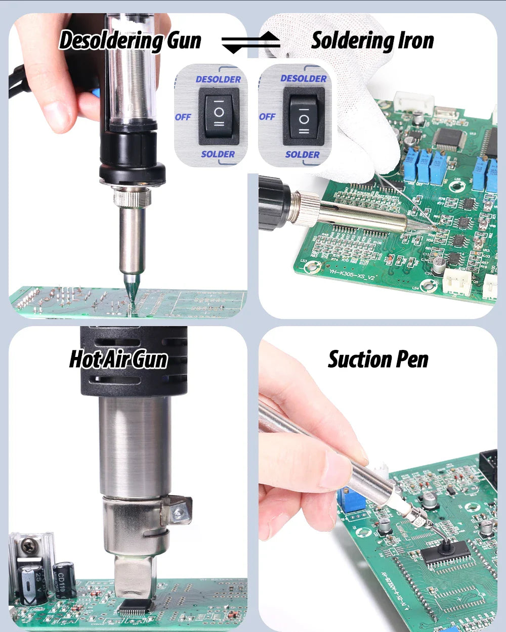 WEP 948-II 4-in-1 Soldering Station – Suction Tin, Solder Iron, Hot Air Gun, BGA Rework Tools