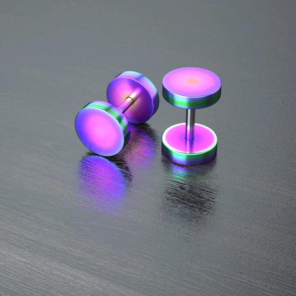 Stainless Steel Stud Earrings & Ear Plugs — Faux Punk Barbell Tunnels, Fake Piercing Gauges for Men & Women Body Jewelry