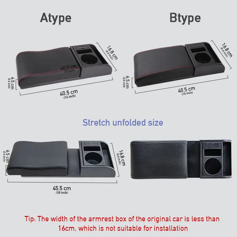 SEAMETAL Car Armrest Box Cushion – Adjustable Soft Elbow Support with USB Charging & Cup Holder Universal Interior Accessory