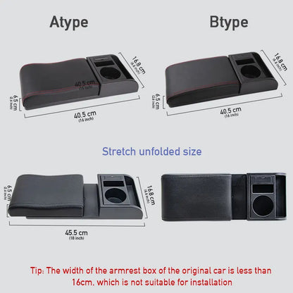 SEAMETAL Car Armrest Box Cushion – Adjustable Soft Elbow Support with USB Charging & Cup Holder Universal Interior Accessory