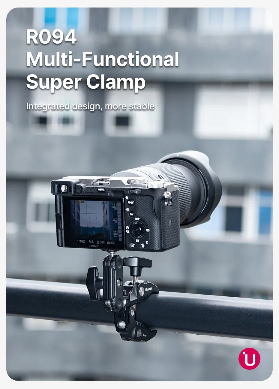 Ulanzi R094 Metal Super Clamp with 360° Ball Head Magic Arm, 1/4" & 3/8" Holes for DSLR Camera, Monitor, Light, Mic, and Rod Mount