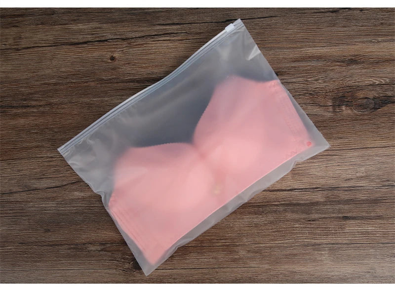 10PCS 16-Wire Frosted Zipper Bags – Underwear, Panties & Socks Packaging with Air Hole, Resealable Cosmetic Storage