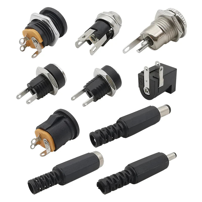 10Pcs DC Power Connectors 5.5x2.1mm & 3.5x1.3mm – Male Female Jack Socket, Nut Panel Mount DC Power Adapter Connector