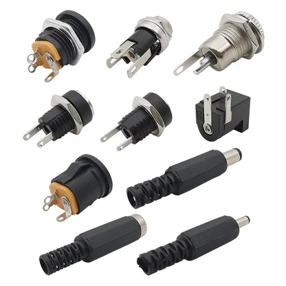 10Pcs DC Power Connectors 5.5x2.1mm & 3.5x1.3mm – Male Female Jack Socket, Nut Panel Mount DC Power Adapter Connector