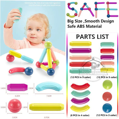 Magnetic Building Blocks Set – Montessori Educational Stick & Rod Constructor Toys for Kids Boys & Girls