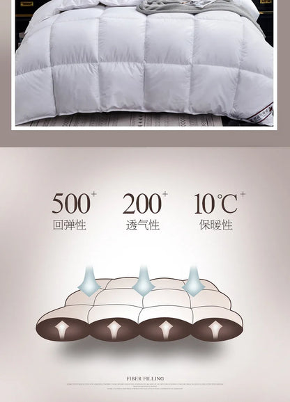 100% Goose Down Duvet – Quilted Cotton Comforter, Warm Winter Blanket with Solid Color Design