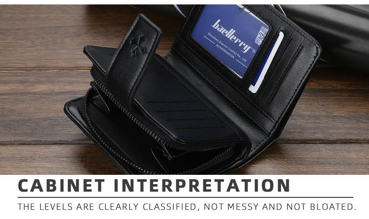 New Business Men’s Wallet — High-Quality PU Leather Zipper Card & Coin Holder, Vintage Male Purse