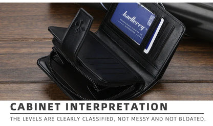 New Business Men’s Wallet — High-Quality PU Leather Zipper Card & Coin Holder, Vintage Male Purse