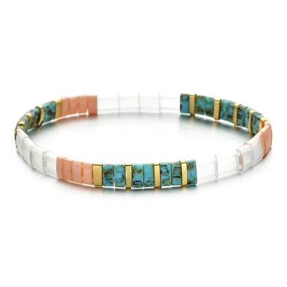 ZMZY Stone Tila Beads Elastic Bracelet for Women – 2025 Fashion Colorful Rainbow Miyuki Tile Bead Jewelry Gift Bracelet