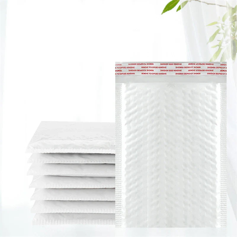 50Pcs White Poly Bubble Mailers – Self-Seal Padded Envelopes for Gifts, Books, and Packaging, Shipping Bags