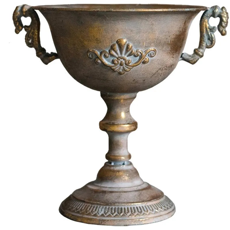 European Retro Iron Goblet Vase — Metal Flowerpot for Home, Living Room, Hotel & Flower Arrangement Decor